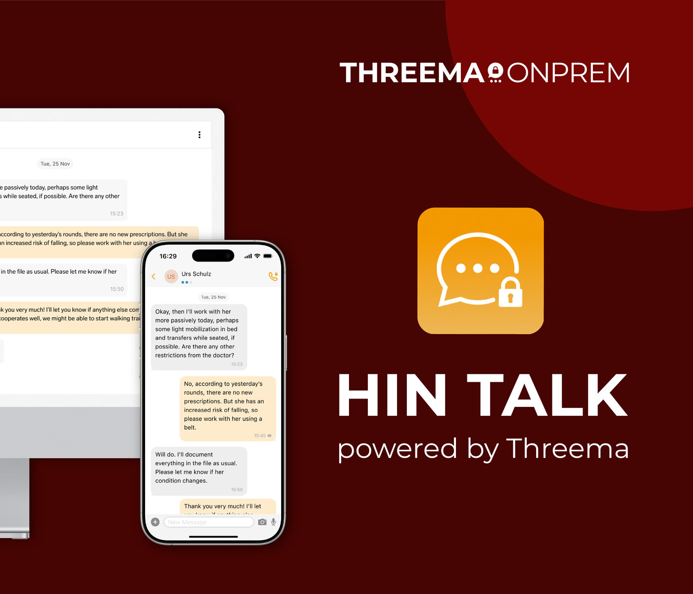 Screenshots von HIN Talk in der Desktop- und Mobile-Ansicht