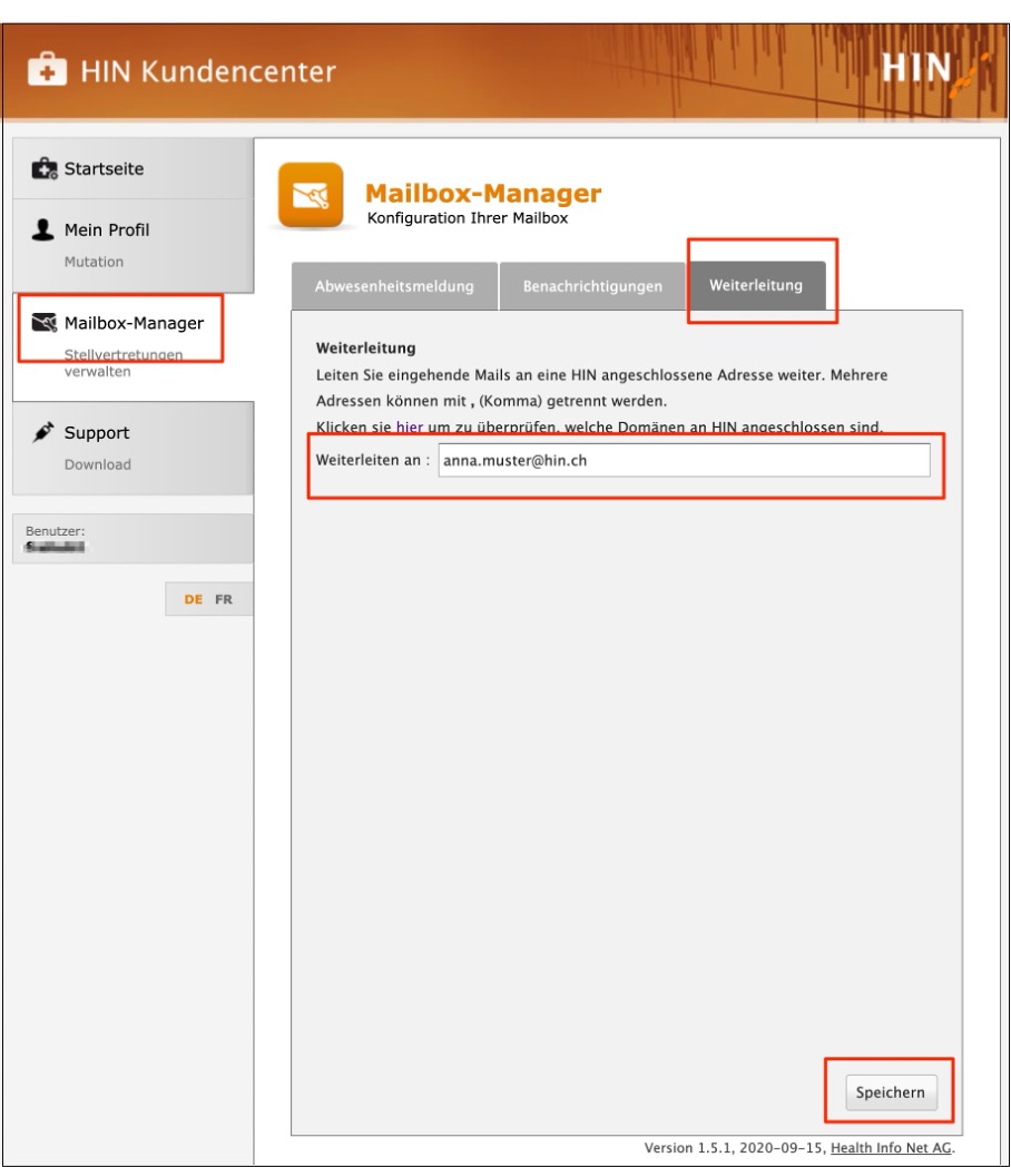 Screenshot Weiterleitung