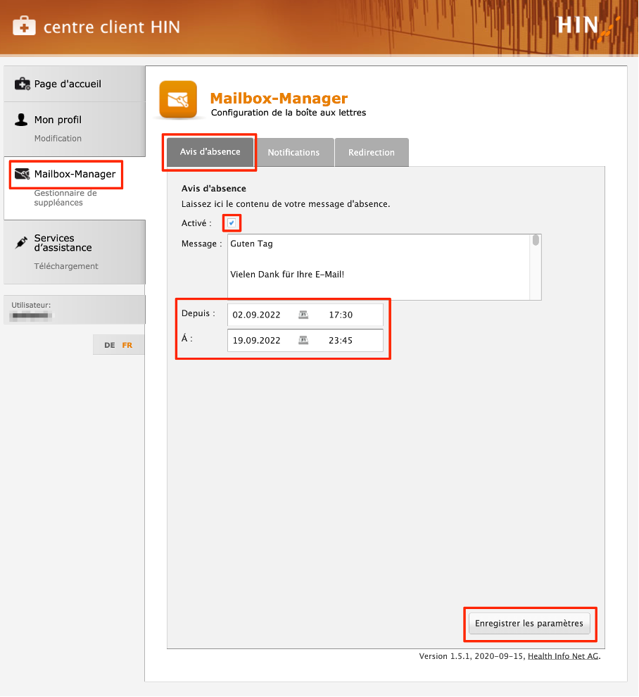 Screenshot avis d'absence