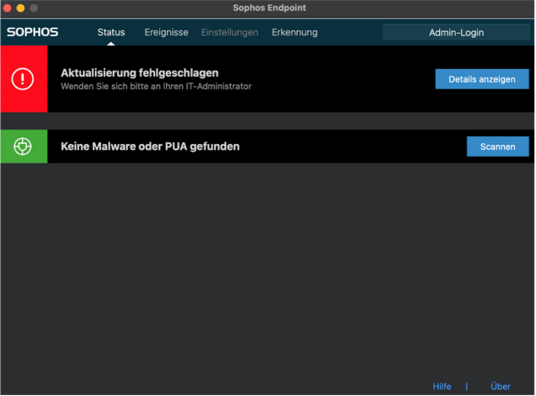 Sophos: Aktualisierung fehlgeschlagen