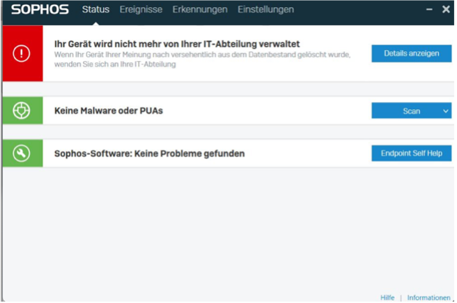 Sophos: il tuo dispositivo non è più gestito