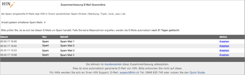 Zusammenfassung E-Mail Quarantäne