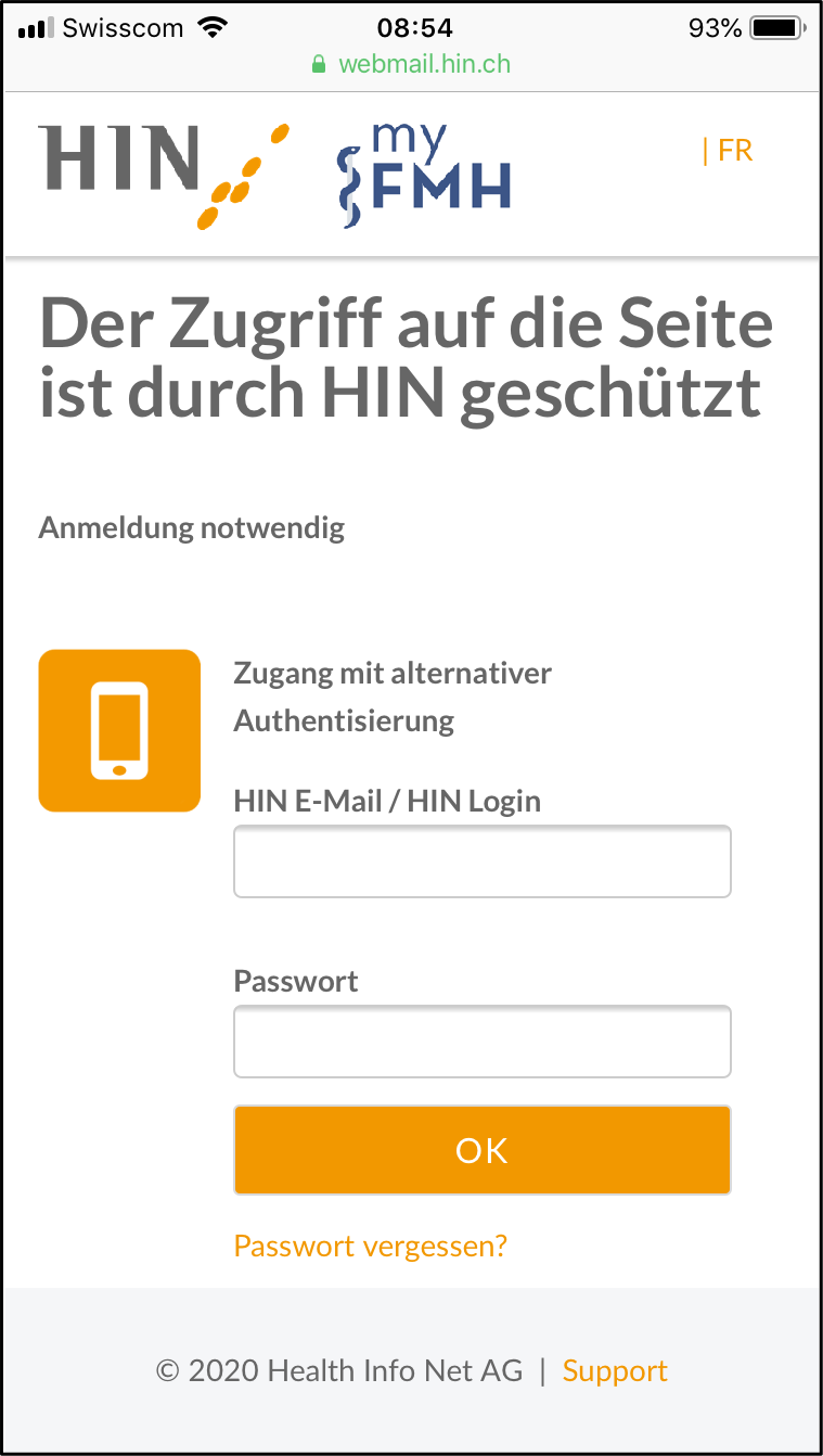 Alternative Authentisierung: Login mit SMS-Code