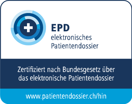 Offizielles Logo, das HIN AG als zertifizierten Herausgeber von elektronischen Identitäten für das elektronische Patientendossier nach Bundesgesetz über das elektronische Patientendossier EPDG ausweist