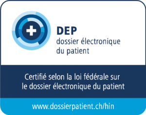 Logo officiel qui identifie HIN AG comme éditeur certifié d’identités électroniques pour le dossier électronique du patient conformément à la loi fédérale sur le dossier électronique du patient